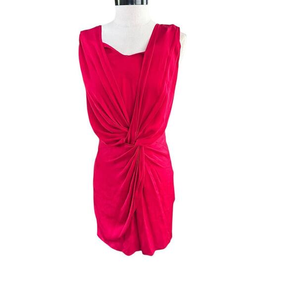 Alice + Olivia Women's Red Silk Blend V-Neck Twist Mini Dress Size medium